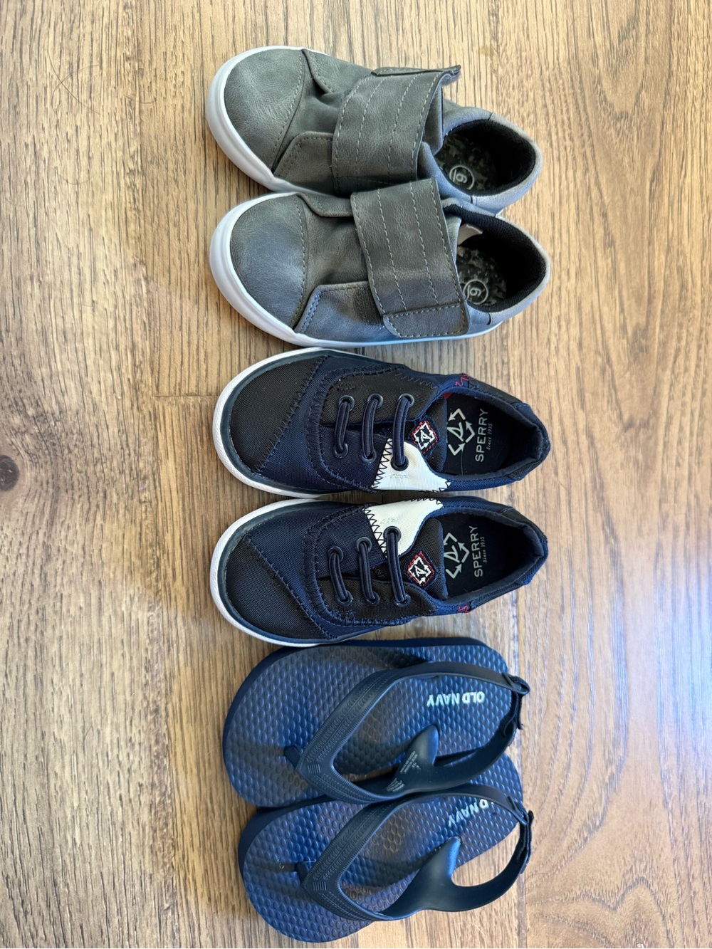 Sperry Navy and Gray Kids Shoe Lot with Flip Flops
